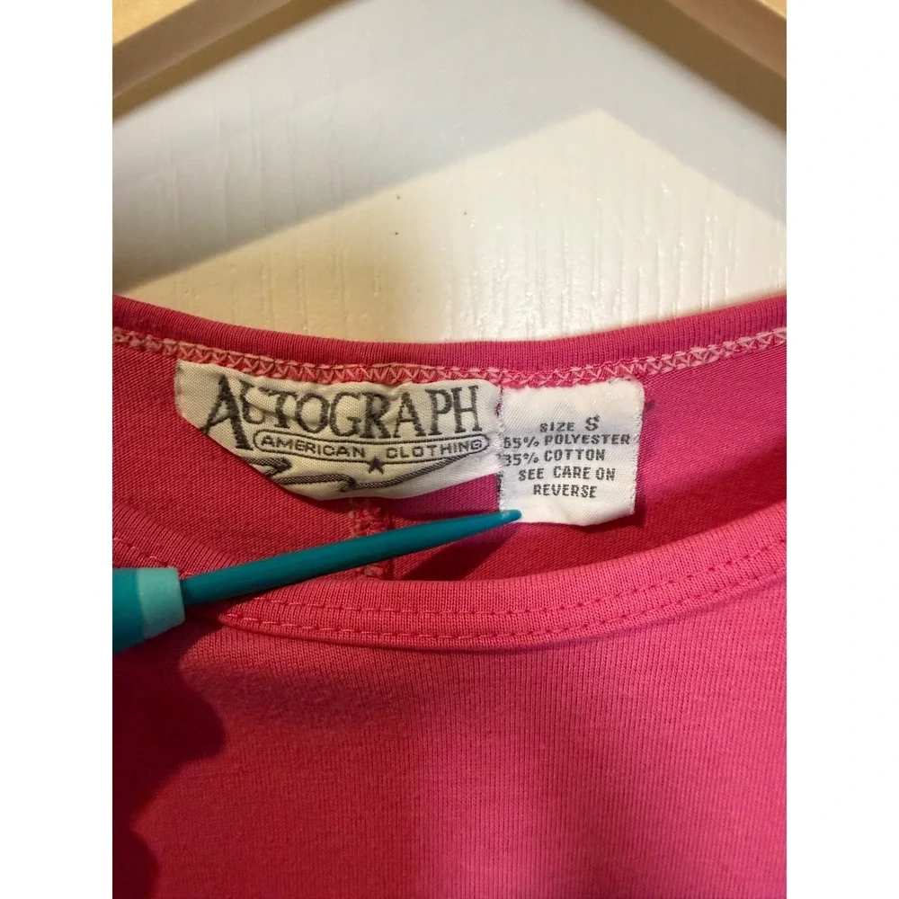 Autograph Pink Pocket Tee Women's Small Embroidered Y2K Cottagecore Top Vintage